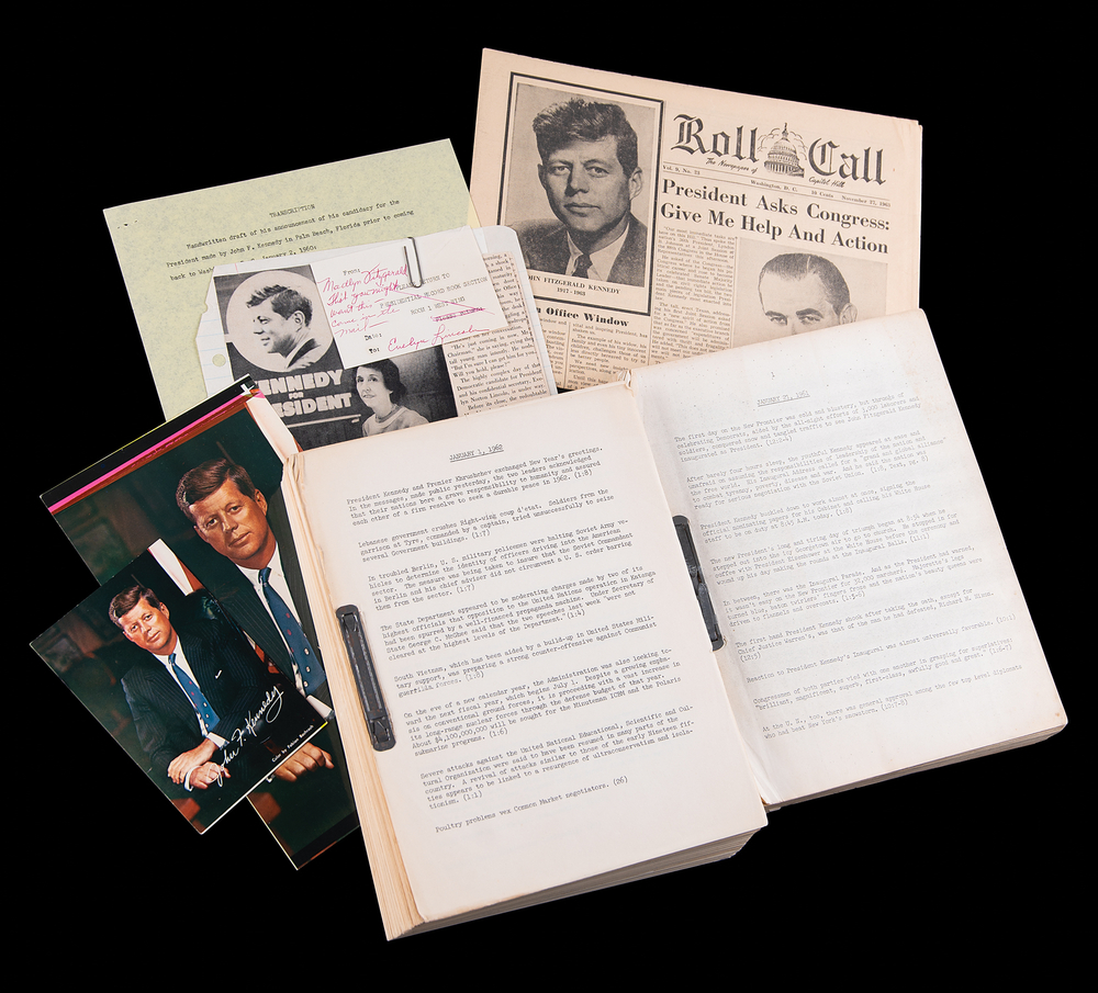 Lot 128 John F. Kennedy: Ephemera from the Files of HIs Secretary Evelyn Lincoln, with Day-by-Day Summaries of JFK's Administration
