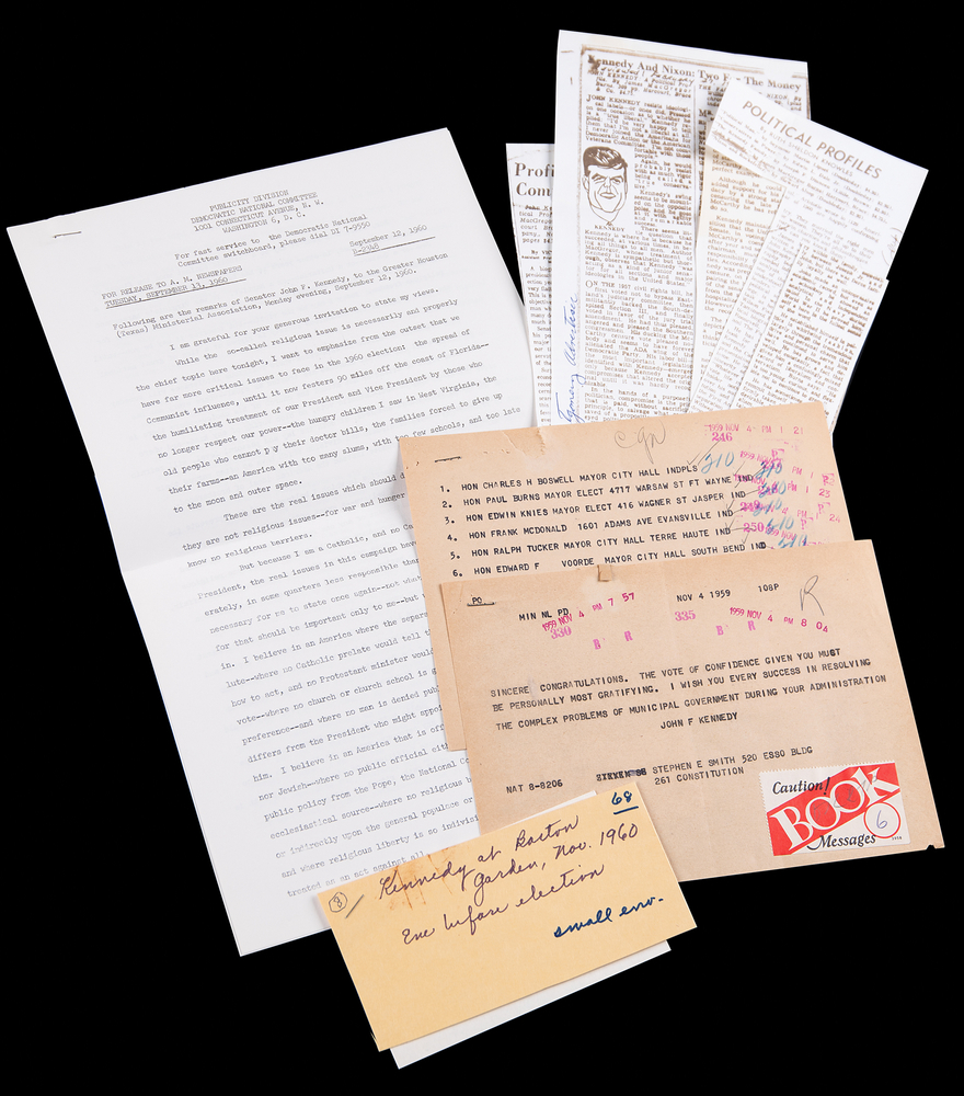 Lot 136 John F. Kennedy: Ephemera from JFK's Senate Files, with Press Release, Telegram, and News Service Clippings