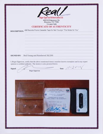 Lot #688 Neil Young Signed A&M Records Promo Cassette Tape - This Note's For You (Ltd. Ed. #38/200) - Image 4