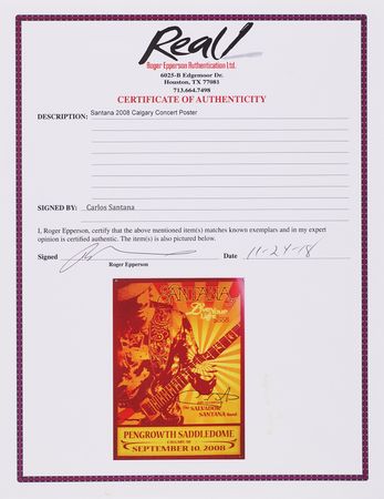 Lot #680 Carlos Santana Signed 2008 Calgary Concert Poster - Image 2