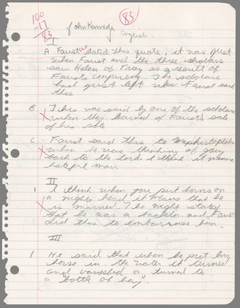 Lot #297 John F. Kennedy, Jr. Autograph Manuscript