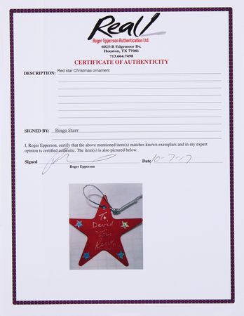 Lot #631 Beatles: Ringo Starr Signed Christmas Ornament - Image 2