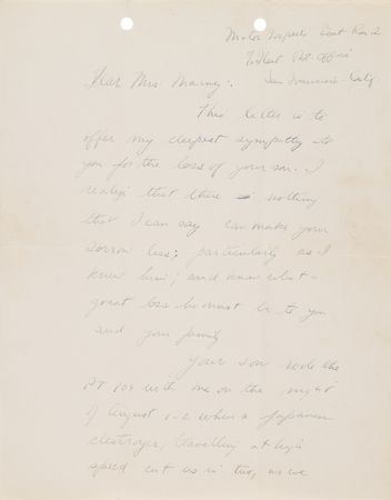 Lot #88 John F. Kennedy War-Dated Autograph Letter Signed to the Mother of PT-109 Crewman Harold Marney - “This letter is to offer my deepest sympathy to you for the loss of your son” - Image 1