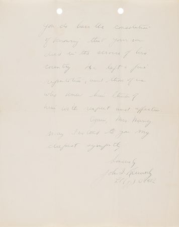 Lot #88 John F. Kennedy War-Dated Autograph Letter Signed to the Mother of PT-109 Crewman Harold Marney - “This letter is to offer my deepest sympathy to you for the loss of your son” - Image 3