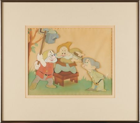 Lot #542 Doc, Happy, and Dopey production cel from Snow White and the Seven Dwarfs - From the Collection of the Walt Disney Studios Treasurer - Image 2