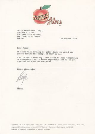 Lot #627 Beatles: Ringo Starr Typed Letter Signed