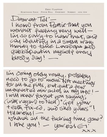 Lot #640 Eric Clapton Autograph Letter Signed to Beatles Insider Terry Doran on Pattie Boyd, Health, and Their Long Friendship - Image 1