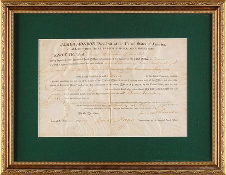 Lot #8 James Monroe Document Signed as President
