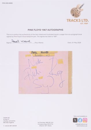 Lot #670 Pink Floyd Original Lineup Signatures with Syd Barrett - Obtained at the Floral Hall in Gorleston-on-Sea (July 19, 1967) - Image 4
