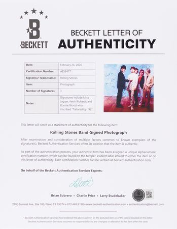 Lot #676 Rolling Stones Signed Oversized Photograph - Mick Jagger, Keith Richards, and Ronnie Wood - Image 2