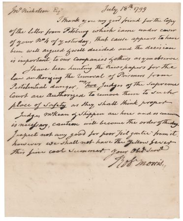 Lot #279 Robert Morris Autograph Letter Signed