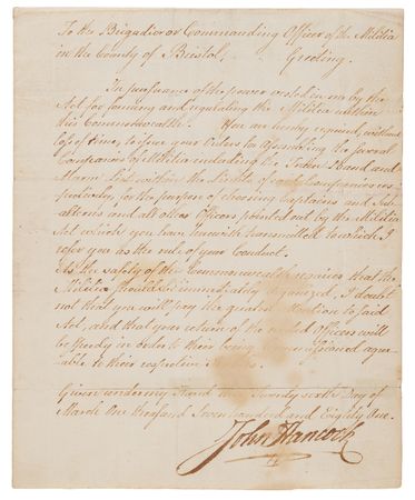 Lot #277 John Hancock Revolutionary War-Dated