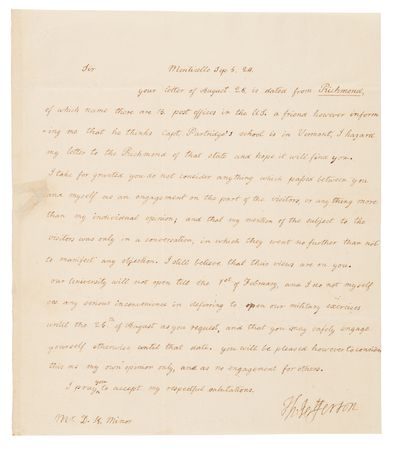 Lot #4 Thomas Jefferson Autograph Letter Signed on Military Instruction at the University of Virginia - Image 1