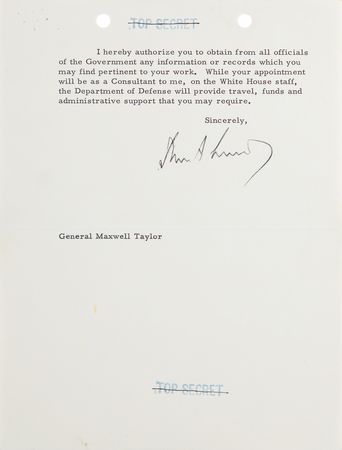 Lot #90 John F. Kennedy ‘Top Secret’ Typed Letter Signed as President - Sent to General Maxwell Taylor to Establish the Cuba Study Group After the Bay of Pigs Invasion - Image 2