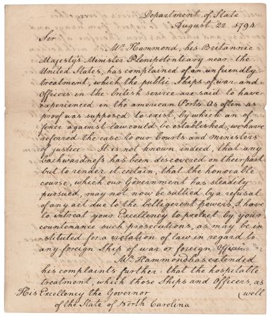 Lot #331 Edmund Randolph Letter Signed as