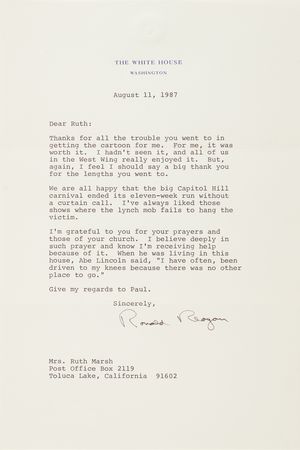 Lot #214 Ronald Reagan Typed Letter Signed as President on the Iran-Contra Hearings, Abraham Lincoln, and His Reliance on God - Image 1