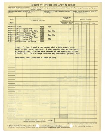 Lot #484 Alan Shepard Signed and Filled-Out 'Travel Memorandum' for 