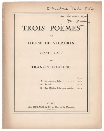 Lot #603 Francis Poulenc Signed 1938 ‘Three Poems