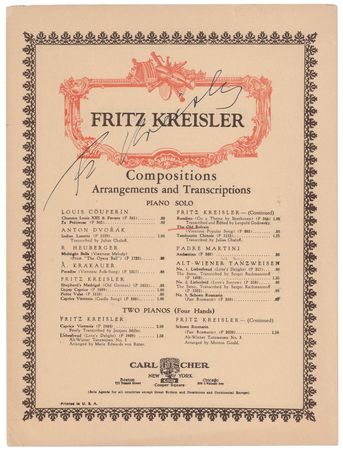 Lot #598 Fritz Kreisler Signed ‘Liebesfreud’ Piano