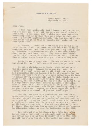 Lot #282 Joseph P. Kennedy Typed Letter Signed to