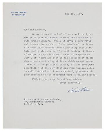 Lot #386 Niels Bohr Typed Letter Signed on the