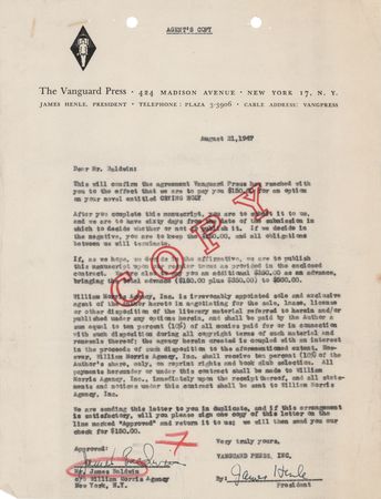 Lot #546 James Baldwin Document Signed - Agent's