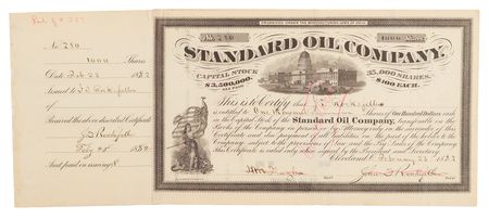 Lot #384 John D. Rockefeller Thrice-Signed 1882 Standard Oil Stock Certificate Documenting Conversion into the Standard Oil Trust - Image 1