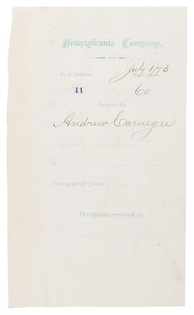 Lot #378 Andrew Carnegie and Thomas A. Scott Signed 1873 Pennsylvania Company Stock Certificate - Image 3