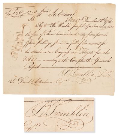 Lot #276 Benjamin Franklin Signed 1785