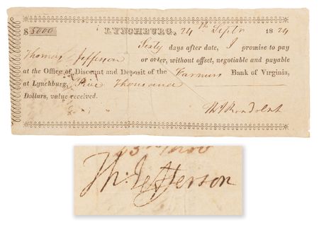Lot #5 Thomas Jefferson Signed $5,000 Promissory
