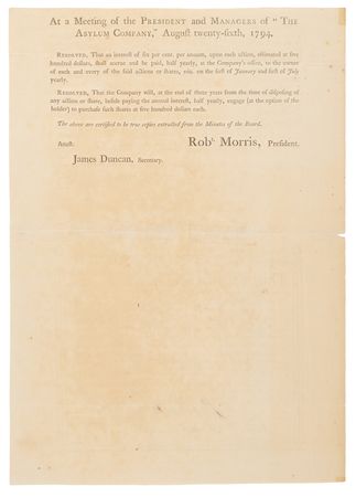 Lot #278 Robert Morris Signed Asylum Company Stock Certificate Issued to John Nicholson (1794) - Image 2