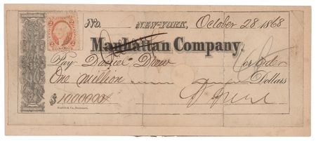 Lot #380 Daniel Drew Signed Check for $1,000,000