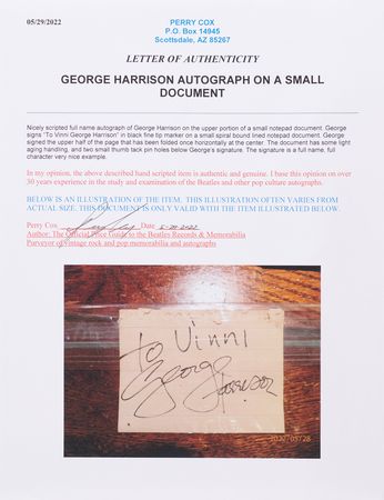 Lot #622 Beatles: John Lennon and George Harrison Signatures - Image 3