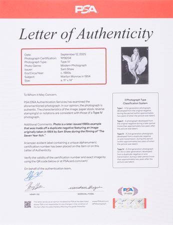 Lot #758 Marilyn Monroe Original Oversized Photograph by Sam Shaw - PSA Type IV - Image 2