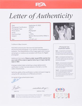 Lot #759 Marilyn Monroe and Arthur Miller Original Oversized Photograph - PSA Type II - Image 2