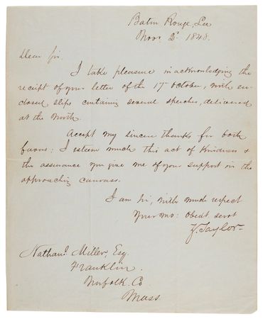 Lot #21 Zachary Taylor Letter Signed on the 1848