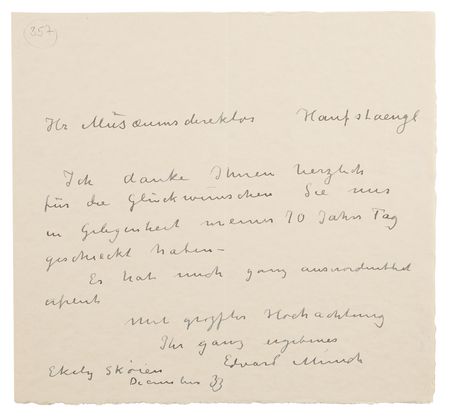 Lot #510 Edvard Munch Autograph Letter Signed