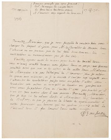 Lot #405 Jean-Jacques Rousseau Autograph Letter