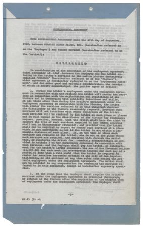 Lot #731 Audrey Hepburn Signed Film Document for Charade - Image 2