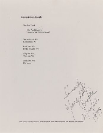 Lot #549 Gwendolyn Brooks Signed Souvenir