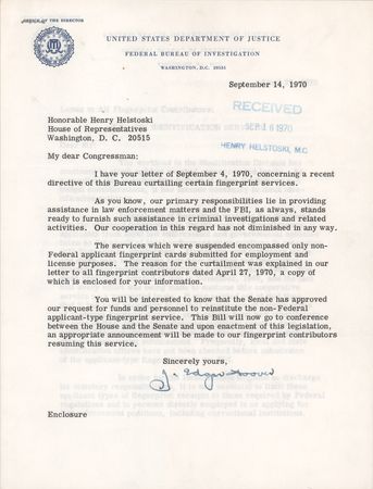 Lot #446 J. Edgar Hoover Typed Letter Signed to a