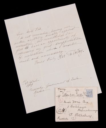 Lot #587 Leo Tolstoy Autograph Letter Signed: 