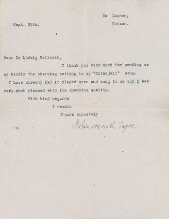 Lot #585 Rabindranath Tagore Typed Letter Signed