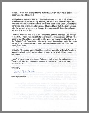 Lot #462 Lee Harvey Oswald: Ruth Paine Typed Letter Signed on Oswald’s Actions and the Kennedy Assassination - Image 2