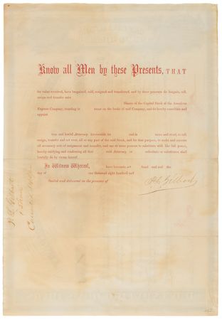 Lot #385 Henry Wells and William Fargo Signed American Express Stock Certificate (1862) - Image 2