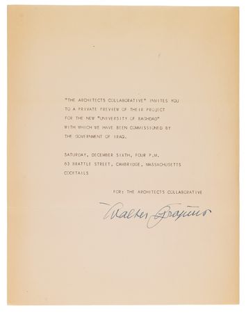 Lot #503 Walter Gropius Signed Invitation for the