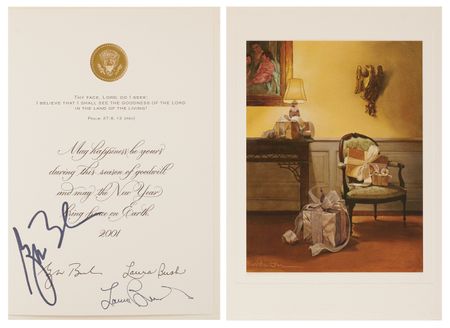 Lot #231 George W. Bush and Laura Bush Signed White House Christmas Card (2001) - Image 3