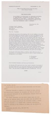 Lot #131 John F. Kennedy and Nikita Khrushchev White House Press Release and Teletype - Image 1