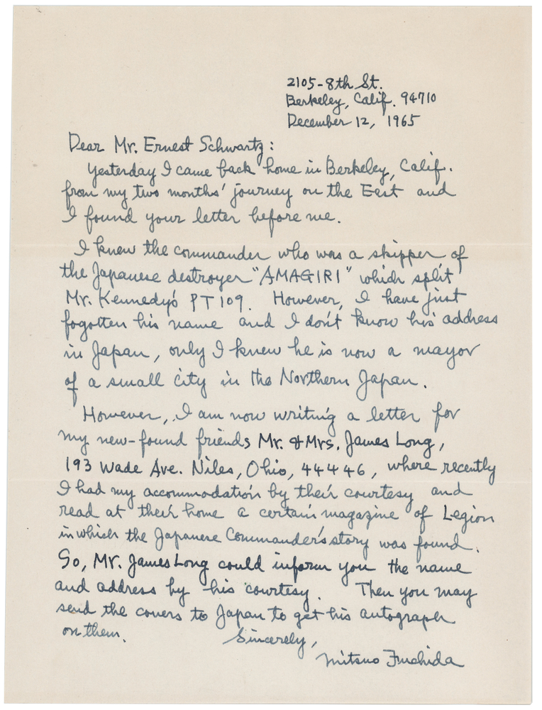 Lot 7070 Mitsuo Fuchida Autograph Letter Signed: 