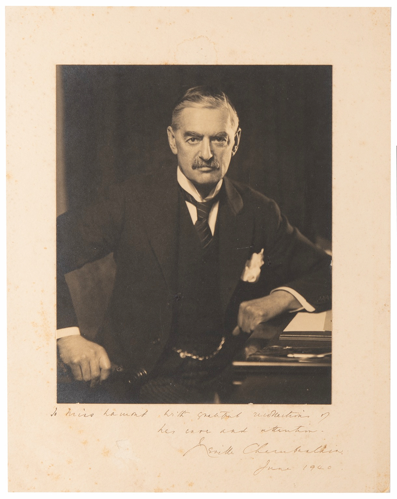 Lot 7003 Neville and Anne Chamberlain (2) Signed Photographs — Inscribed by Chamberlain Just Weeks After His Resignation as Prime Minister